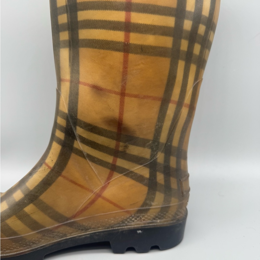 BURBERRY Haymarket Rain Boots Plaid Checkered Pattern Women Size 6 - Picture 3 of 7